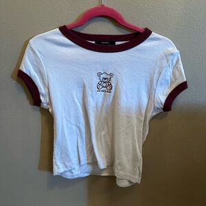 Forever 21 White Tee with Burgundy Trim